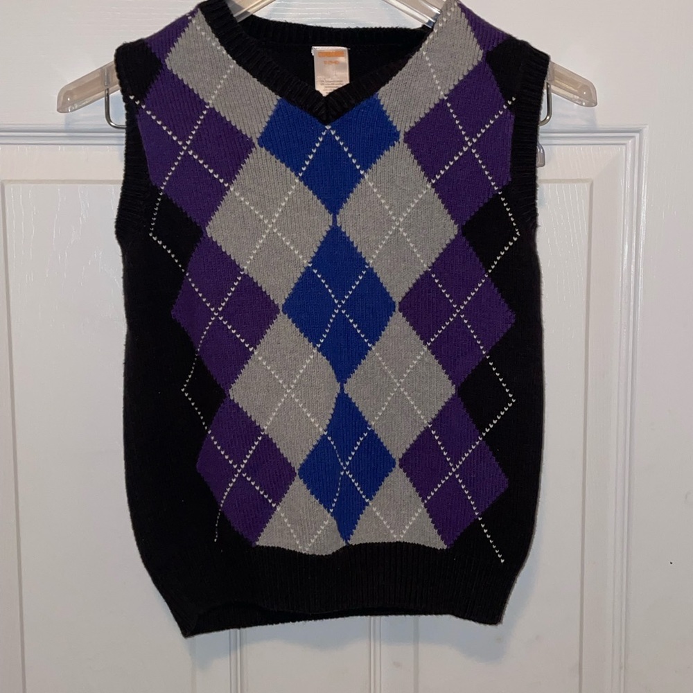 Gymboree Black, Purple, and Blue Argyle Sweater Vest